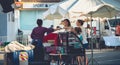 Small traders sell sheep cheese to tourists in Saint Lary Soulan