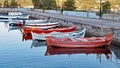 Traditional Wooden Greek Fishing Boats Moored in Harbour, Greece Royalty Free Stock Photo