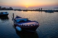 Small Traditional Greek Fishing Boat at Sunset, Lefkada Lagoon, Greece Royalty Free Stock Photo