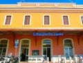 Small train station at Santa Margherita-Ligure town, Italy Royalty Free Stock Photo