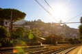 Small train station at Santa Margherita-Ligure town, Italy Royalty Free Stock Photo