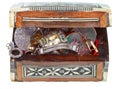 Small treasure wooden chest with jewel