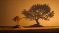 Small tree casting a large shadow on a warm-toned background Royalty Free Stock Photo