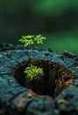 Small tree is growing on dead tree stump the concept of new life and environmental conservation Royalty Free Stock Photo