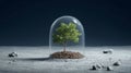 Small tree is growing inside a glass dome on the surface of the Moon, suggesting the possibility of life in harsh environments Royalty Free Stock Photo