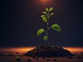 small tree growing with sunrise. green world and earth day concept, ai generative Royalty Free Stock Photo