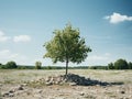 a small tree growing on top of a pile of rocks Royalty Free Stock Photo