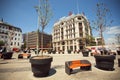 Small trees and benches near the buildings in Istanbul Royalty Free Stock Photo