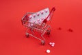 small trolley with medicines pharmacy shop pills shopping