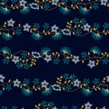 Small tropical floral embroidery seamless pattern