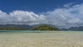 A small tropical island is completely overgrown with green vegetation Royalty Free Stock Photo