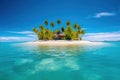 Small tropical island with hut and palms surrounded sea blue water, generative AI Royalty Free Stock Photo