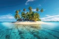 Small tropical island with palm trees and beach surrounded blue water, generative AI Royalty Free Stock Photo