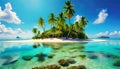 Small Tropical Island with Palm Trees Surrounded by Blue Sea Water - Generative Ai Royalty Free Stock Photo