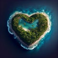 small tropical island in the shape of a heart in the waves of the ocean Royalty Free Stock Photo