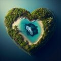 small tropical island in the shape of a heart in the waves of the ocean Royalty Free Stock Photo