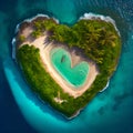 small tropical island in the shape of a heart in the waves of the ocean Royalty Free Stock Photo