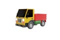 Small truck car with a body cartoon style realistic design yellow, red, green color. Kids toy isolated white background. Royalty Free Stock Photo