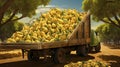 a small truck carrying a bounty of ripe, golden pears, neatly arranged for their journey