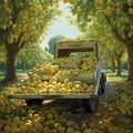 a small truck carrying a bounty of ripe, golden pears, neatly arranged for their journey