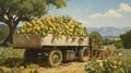a small truck carrying a bounty of ripe, golden pears, neatly arranged for their journey