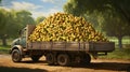 a small truck carrying a bounty of ripe, golden pears, neatly arranged for their journey