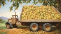 a small truck carrying a bounty of ripe, golden pears, neatly arranged for their journey