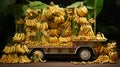 a small truck carrying golden ripe bananas, artfully arranged and waiting to hit the road