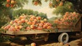 a small truck filled with plump, juicy peaches, meticulously arranged for transport.