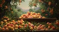 a small truck filled with plump, juicy peaches, meticulously arranged for transport.