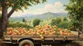 a small truck filled with plump, juicy peaches, meticulously arranged for transport.