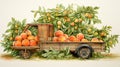 a small truck filled with plump, juicy peaches, meticulously arranged for transport.