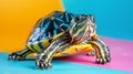 Small Turtle on Colorful Surface