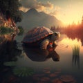 Small turtle in lake