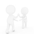 Small two people who shake hands on isolated white background in 3D rendering