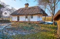 Small Ukrainian hata farmhouse, Pyrohiv Skansen, Kyiv, Ukraine