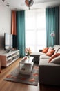 small urban apartment living room with space-saving furniture Royalty Free Stock Photo