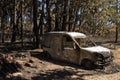Small van burnt to the ground at a small village of Pedrogao Grande municipality Royalty Free Stock Photo