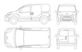 Small Van Car in lines. Isolated car, template for car branding and advertising. Front, rear , side, top and back. All