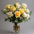 White And Yellow Vase With Roses In Light Yellow And Amber Style Royalty Free Stock Photo