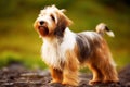 Small Vendeen Basset Griffon purebred beautiful breed of dog, background nature