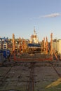 A small Vessel up dry on the slipway of Mackay Boatbuilders in Arbroath harbour