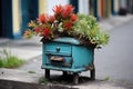 a small, vibrant succulent plant growing inside an old mailbox