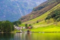 Small village at the banks of the Aurlandsfjord Royalty Free Stock Photo