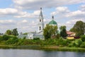 A small village church on a high hill. Church on the banks of the river. Old Orthodox Church Royalty Free Stock Photo