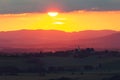 Small village church in sunset czech summer landscape with sun Royalty Free Stock Photo