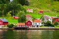 Small village on the coast of Sognefjord, one of the most beautiful fjords in Norway Royalty Free Stock Photo