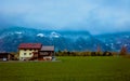 The small village house in the middle of the field, Uri canton, Switzerland Royalty Free Stock Photo