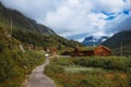 Small village of Innerdalen valley with clouds, Norway