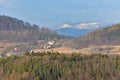A small village of Mielnik with a view of the mountains in the Sudetes Royalty Free Stock Photo